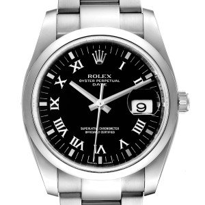 Rolex Date Black Dial Oyster Bracelet Steel Mens Watch 