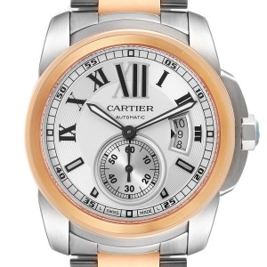 Cartier Calibre Diver Steel Rose Gold Silver Dial Mens Watch W7100036