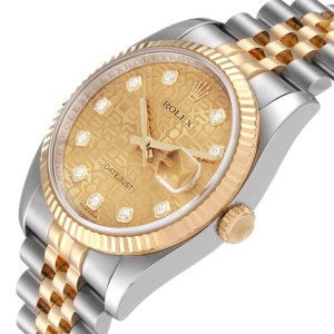 Rolex Datejust 36 Steel Yellow Gold Diamond Dial Mens Watch 