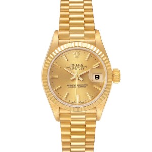 Rolex President Datejust 18K Yellow Gold Champagne Dial Ladies Watch 