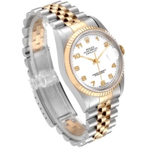 Rolex Datejust Steel Yellow Gold White Arabic Dial Mens Watch 