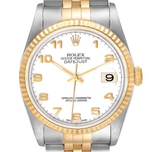 Rolex Datejust Steel Yellow Gold White Arabic Dial Mens Watch 