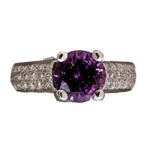 Peter Suchy Platinum with 3.18ct Purple Sapphire and 0.45ct Ideal Micro Pave Diamond Ring Size 5.75