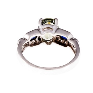 Platinum with Diamond and Sapphire Engagement Ring Size 5.5