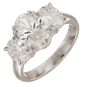 Peter Suchy Platinum with 2.01ct Ideal Cut Oval 3 Stone Diamond Engagement Ring Size 6.75