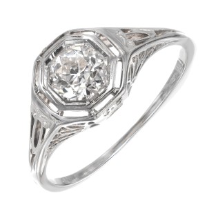 .45 Carat Diamond Old Euro Filigree Gold Engagement Ring