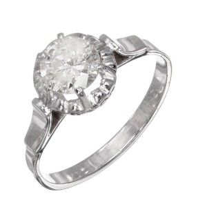 .85ct Round Diamond Antique Platinum 14k White Gold Engagement Ring