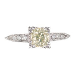 GIA Certified .58 Carat Fancy Green Yellow Diamond Platinum Engagement Ring