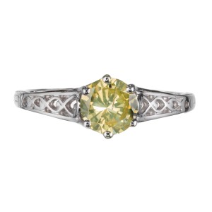 GIA Certified .65 Carat Yellow Diamond White Gold Engagement Ring