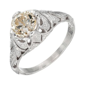 EGL Certified 1.13 Carat Yellow Brown Diamond White Gold Engagement Ring