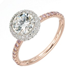 Peter Suchy .96 Carat Round Diamond Halo Rose Gold Solitaire Engagement Ring