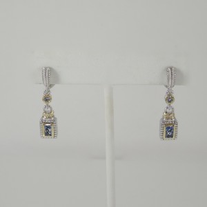 Judith Ripka Sterling Silver & 18K Yellow Gold Blue Topaz & Diamond Drop Earrings