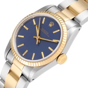 Rolex Midsize 31 Yellow Gold Steel Fluted Bezel Ladies Watch 