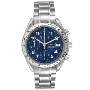 Omega Speedmaster Date 39 Blue Dial Chronograph Mens Watch 