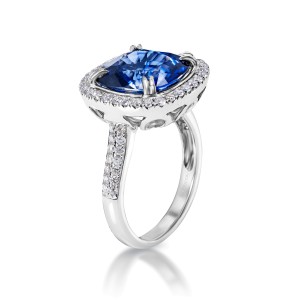 Joanna  Carat Cushion Cut Blue Sapphire Ring in 18 Karat White Gold