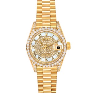 Rolex President Yellow Gold MOP Diamond Ladies Watch 