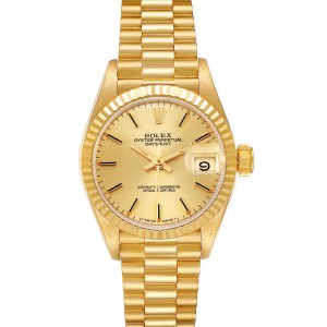 Rolex President Datejust Yellow Gold Champagne Dial Ladies Watch 