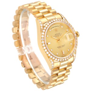 Rolex President Day-Date 36 Yellow Gold Diamond Mens Watch 