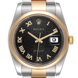 Rolex Datejust Steel Yellow Gold Black Jubilee Dial Mens Watch 