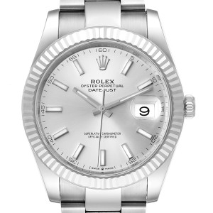 Rolex Datejust 41 Steel White Gold Silver Dial Mens Watch 