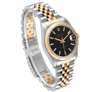 Rolex Datejust Midsize 31mm Steel Yellow Gold Black Dial Ladies Watch 