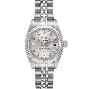 Rolex Datejust Steel White Gold Silver Diamond Dial Ladies Watch 