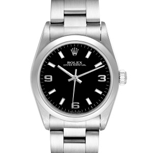 Rolex Midsize 31 Black Dial Domed Bezel Steel Ladies Watch 