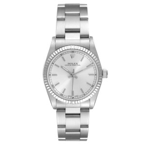 Rolex Midsize Steel White Gold Silver Dial Ladies Watch