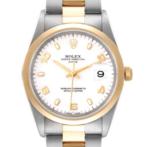 Rolex Date Steel Yellow Gold White Dial Mens Watch 