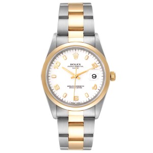 Rolex Date Steel Yellow Gold White Dial Mens Watch 