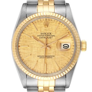 Rolex Datejust 36 Steel Yellow Gold Vintage Linen Dial Watch 