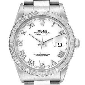 Rolex Turnograph Datejust Steel White Gold White Dial Watch 
