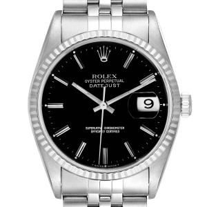Rolex Datejust 36 Steel White Gold Black Dial Mens Watch 