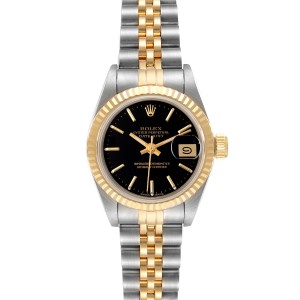 Rolex Datejust Steel Yellow Gold Fluted Bezel Black Dial Ladies Watch 