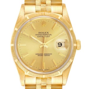Rolex Datejust Yellow Gold Bark Finish Champagne Dial Mens Watch 