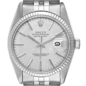 Rolex Datejust Steel White Gold Silver Linen Dial Vintage Watch 