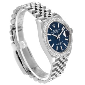 Rolex Datejust Steel Bright Blue Dial Diamond Mens Watch 