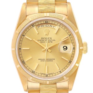 Rolex Day-Date President 36mm Yellow Gold Bark Finish Watch 