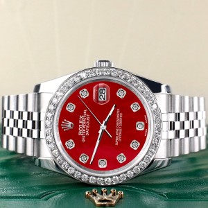 Rolex Datejust 116200 36mm 1.85ct Diamond Bezel/Red MOP Diamond Dial Steel Watch