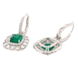 18k White Gold Emerald and Diamond Drop Earrings