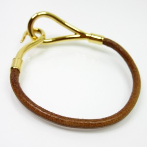  Hermes Gold Tone Metal Brown Leather Bracelet