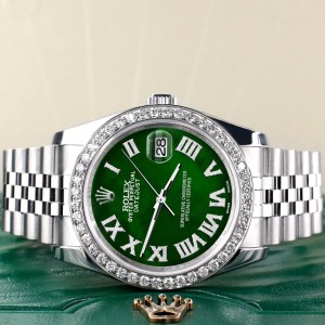 Rolex Datejust 116200 36mm 2.0ct Diamond Bezel/Green MOP Diamond Roman Dial Steel Watch