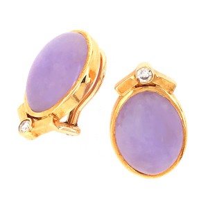 18k Yellow Gold Lavender Jade and Diamond Earrings