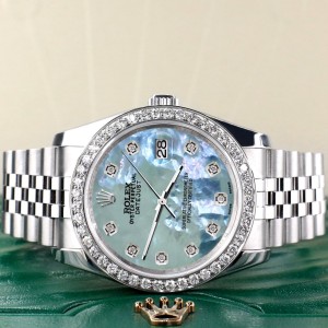 Rolex Datejust 116200 36mm 1.85ct Diamond Bezel/Tahitian Blue Diamond Dial Steel Watch