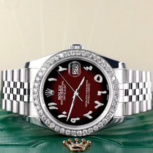 Rolex Datejust 116200 36mm 2.0ct Diamond Bezel/Navy Blue Diamond Arabic Dial Steel Watch