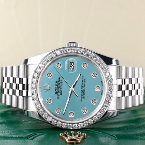 Rolex Datejust 116200 36mm 1.85ct Diamond Bezel/Turquoise Diamond Dial Steel Watch