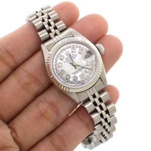 Rolex Datejust 26mm Steel Watch With White Gold Fluted Bezel/White MOP Diamond Dial