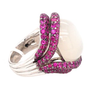 18k White Gold Moonstone and Pink Sapphire Ring