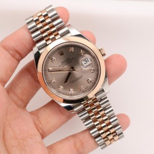 Rolex Datejust II 41mm Factory Sundust Diamond Dial/Smooth Bezel 2-Tone Rose Gold/Steel Watch 126301 Box Papers