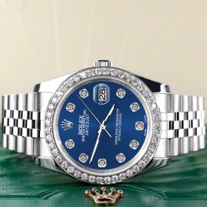 Rolex Datejust 116200 36mm 1.85ct Diamond Bezel/Cobalt Blue Diamond Dial Steel Watch